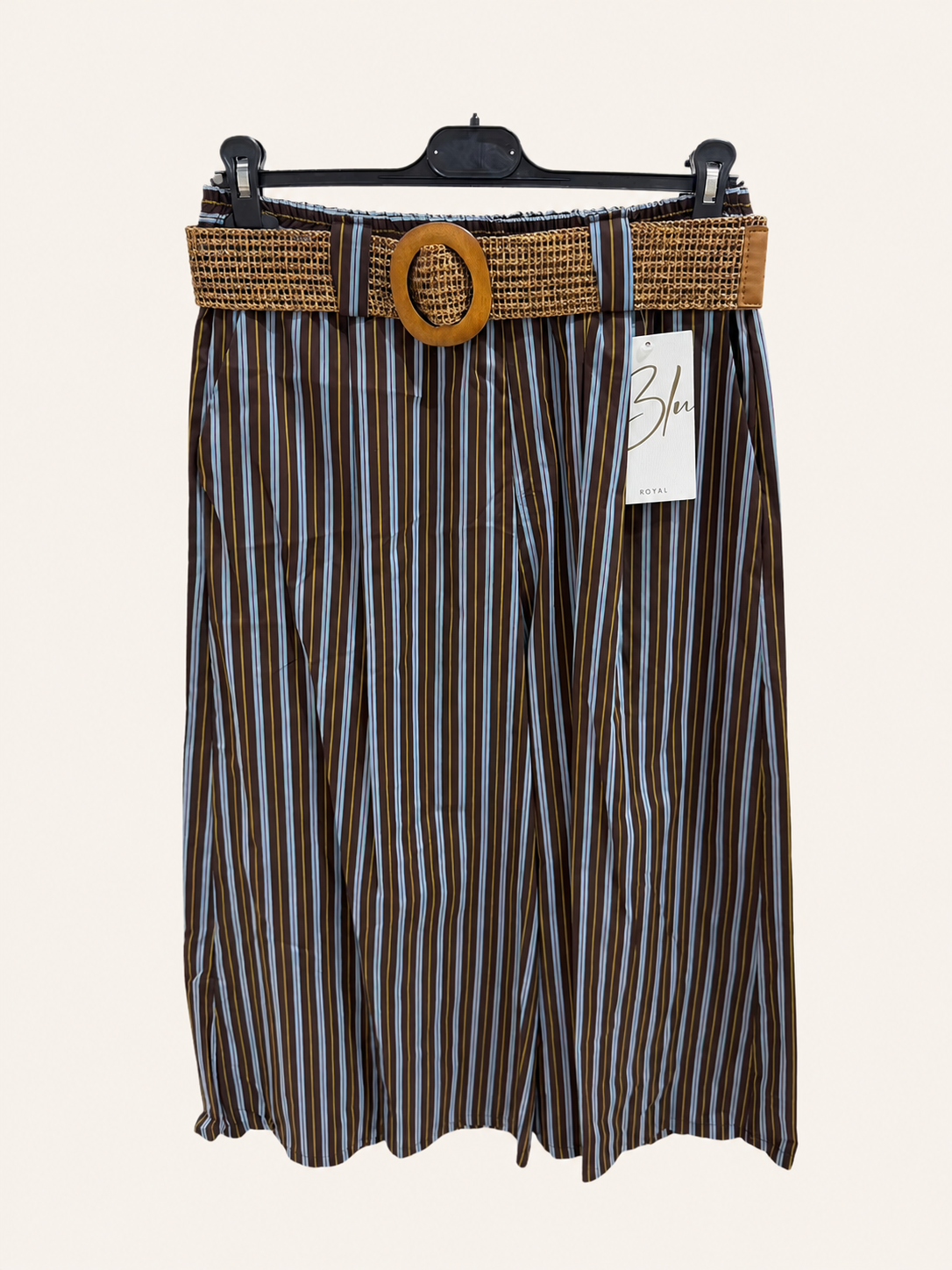 Gestreifte Caprihose mit elastischem Bund und Gürtel
