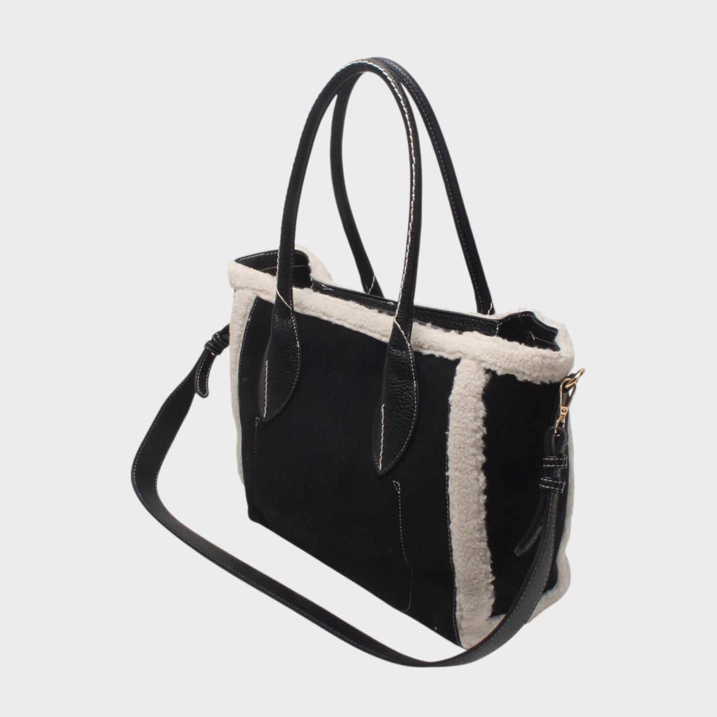 Schultertasche mit dekorativem Verschluss, zweifarbiges Wildleder.