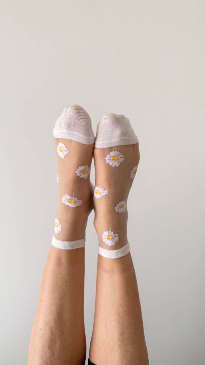 Transparente Socke Margeriten Flora weiß