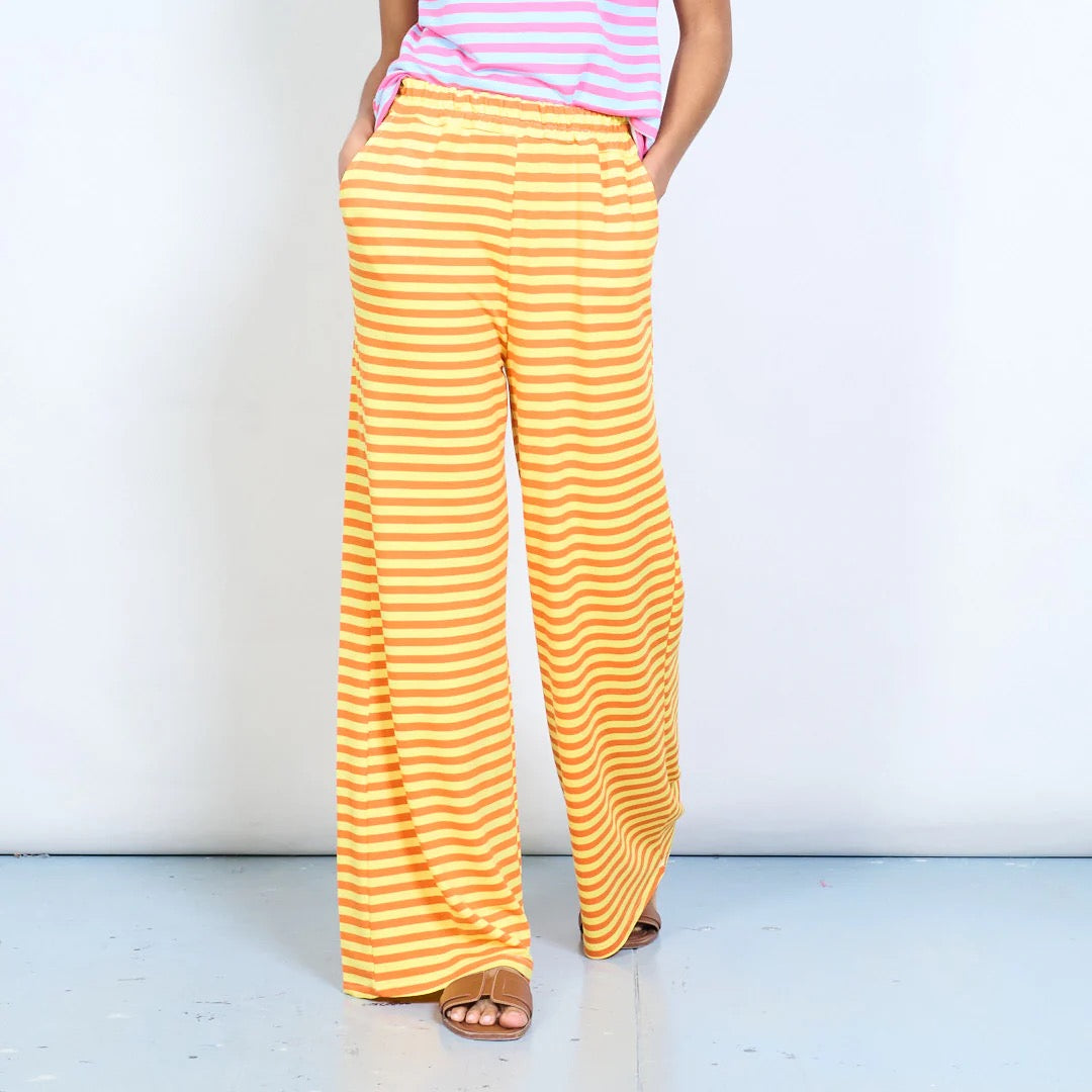 Gestreifte, elastische Taille, fließende Hose mit weitem Bein