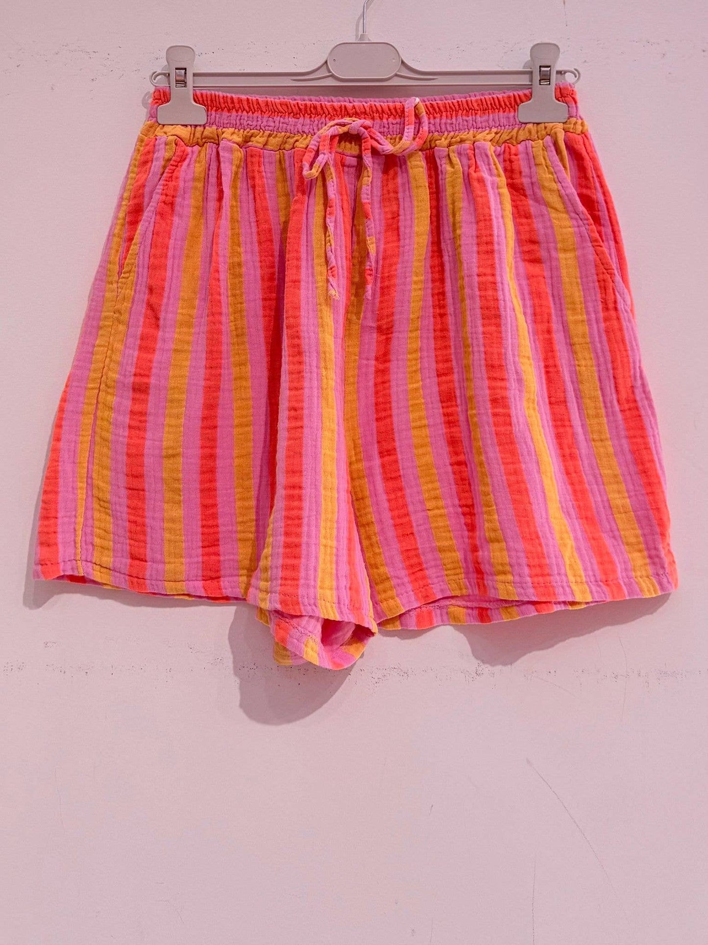 Bedruckte Shorts aus Baumwollgaze Musselin STREIFEN MULTI