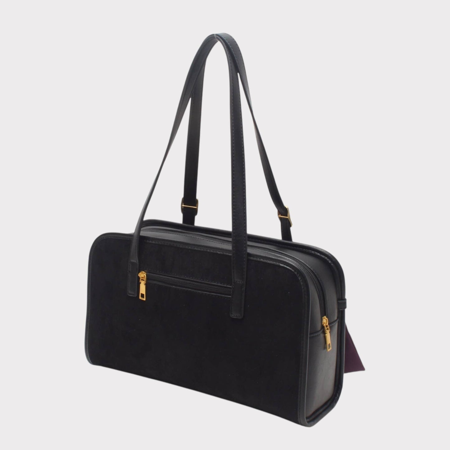 Schultertasche, Wildleder, mit Schnalle und dekorativem Täschchen