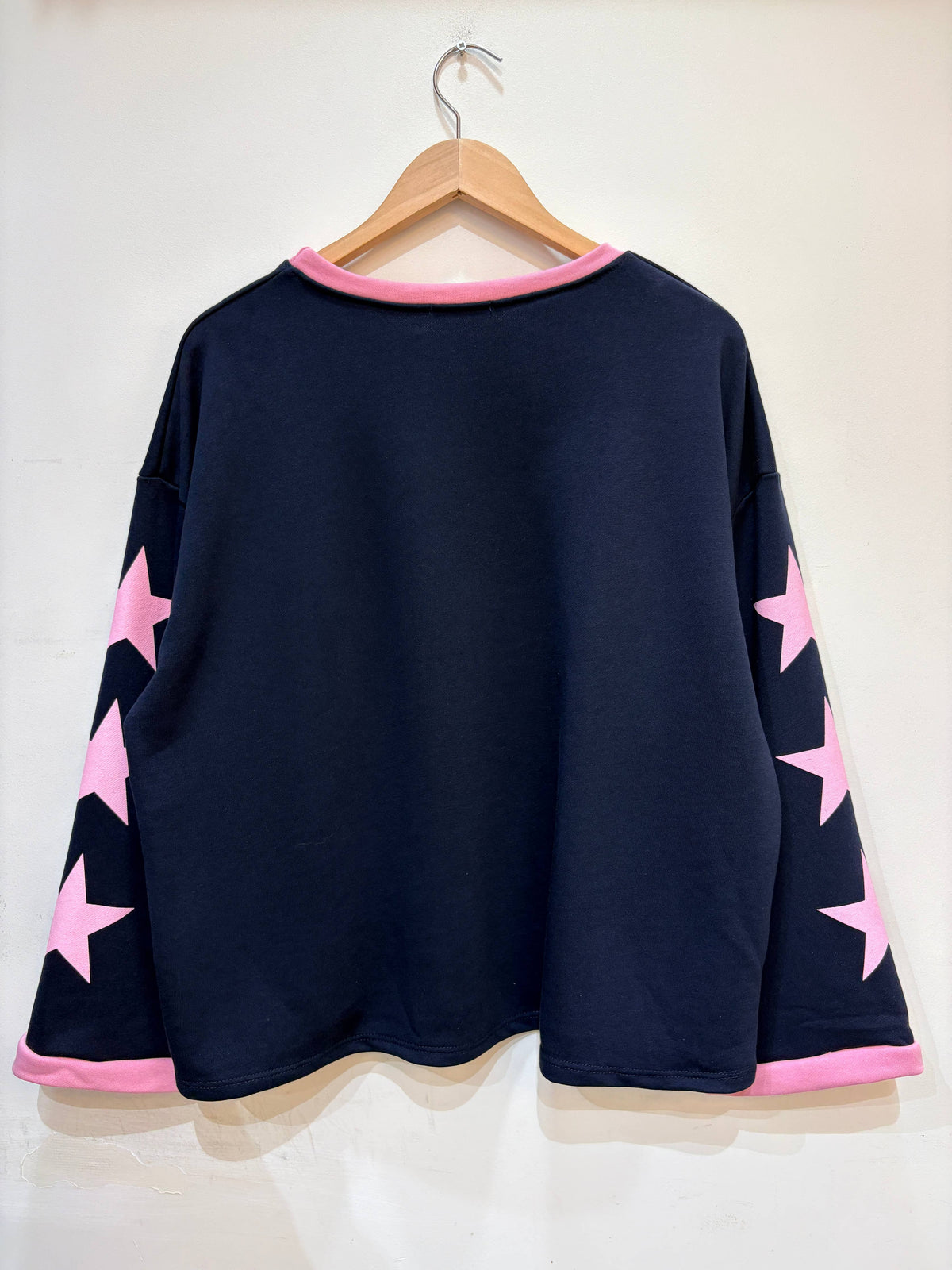 Oversize-Sweatshirt, Rundhalsausschnitt, Sterne, Baumwolle, zweifarbig