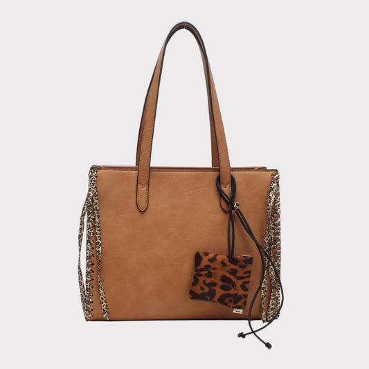 Shopper-Tasche mit Leoparden-Effekt-Schulterriemen und Tasche