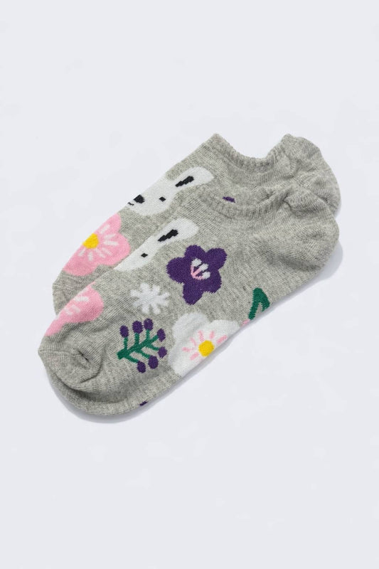 Kurze Socken mit Muster Hase grau