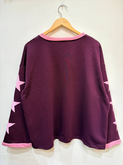 Oversize-Sweatshirt, Rundhalsausschnitt, Sterne, Baumwolle, zweifarbig