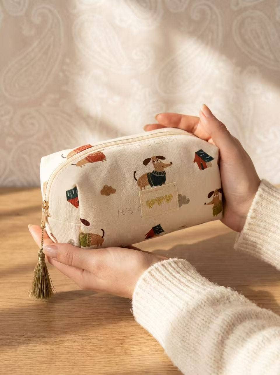 Trendiges Dackel-Täschchen-Set beige schick entzückend