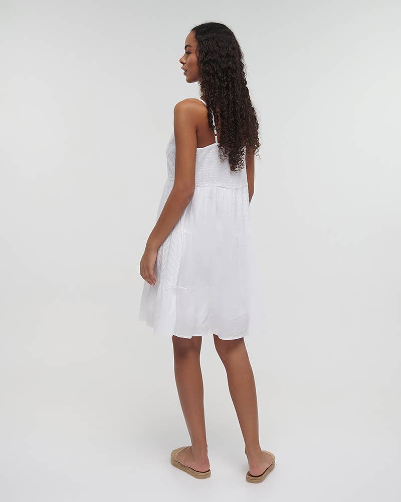 Ärmelloses Kleid mit Knöpfen in Weiß Einheitsgröße