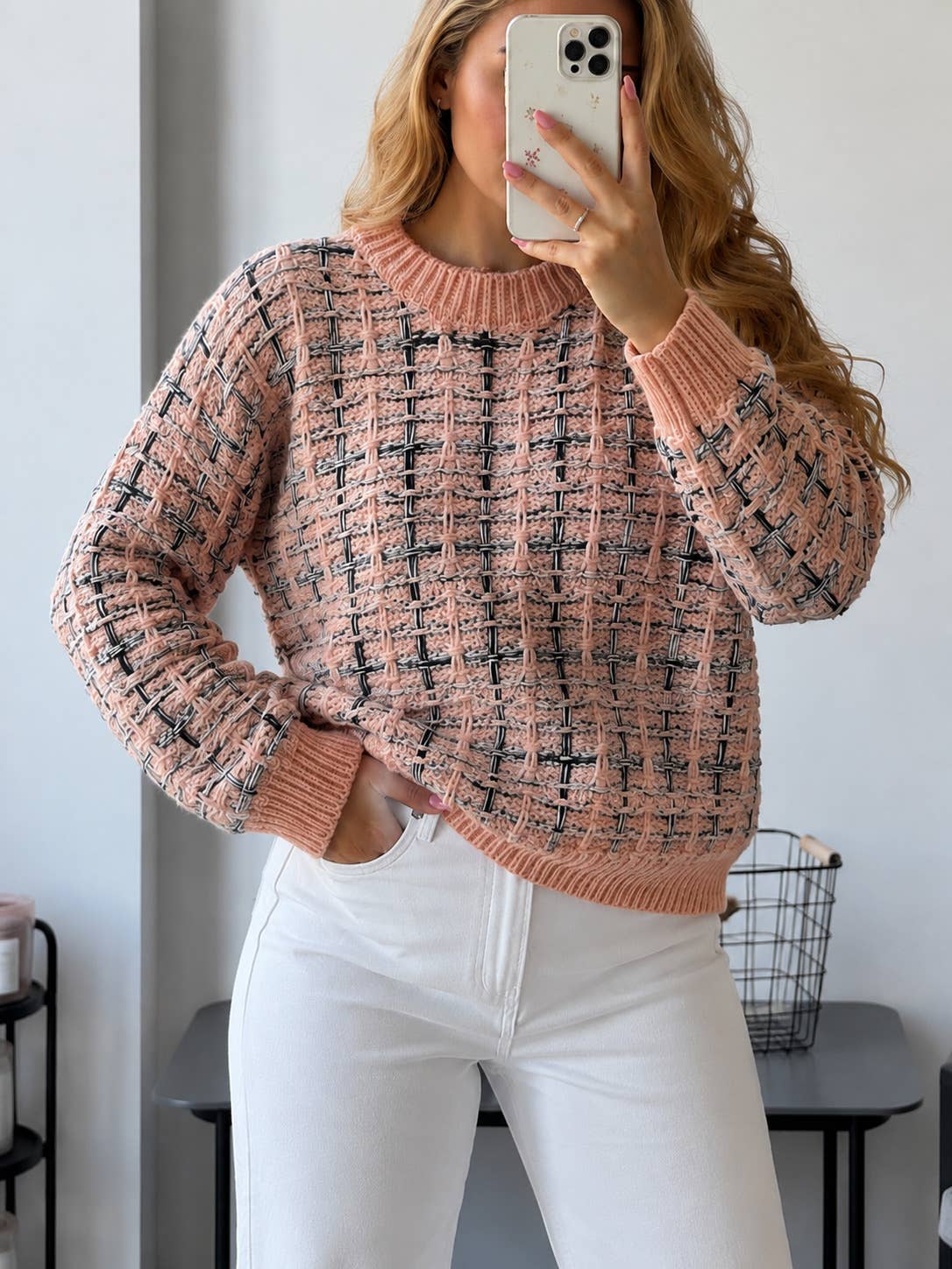 Pullover Entrelac-Strick mit bunten Garnen