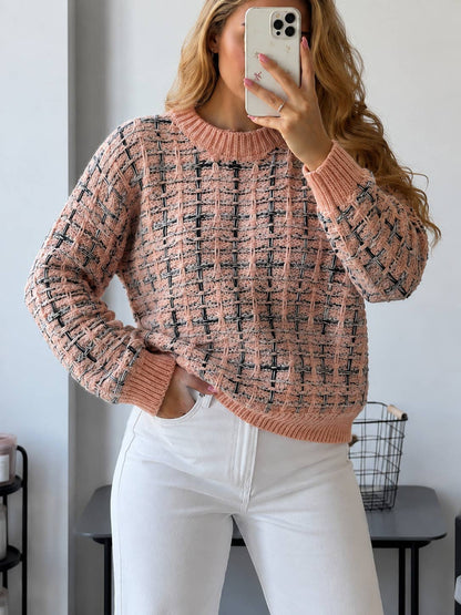 Pullover Entrelac-Strick mit bunten Garnen