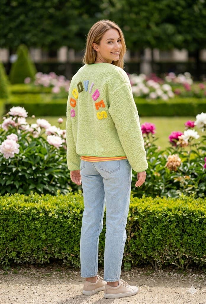 Plüschjacke Teddyjacke mit Schriftzug