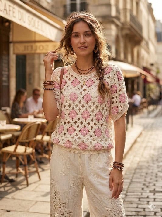 Durchbrochenes Top mit Blumenmuster