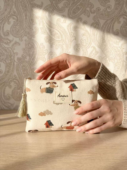 Trendiges Dackel-Täschchen-Set beige schick entzückend