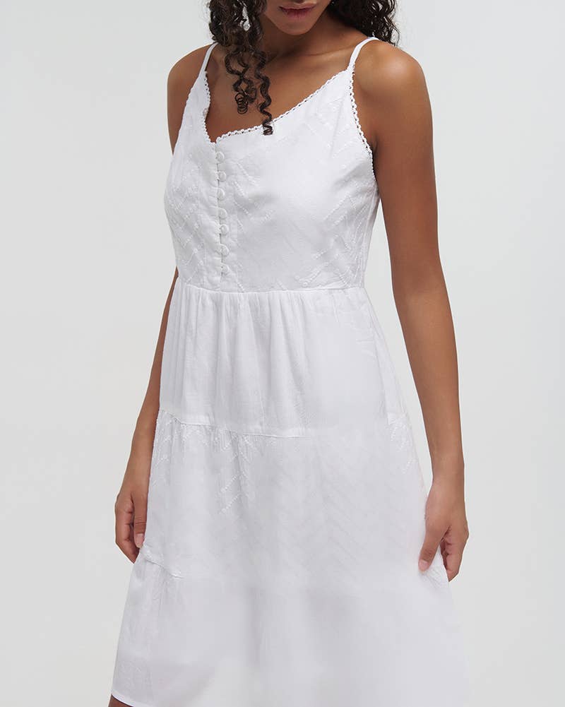 Ärmelloses Kleid mit Knöpfen in Weiß Einheitsgröße
