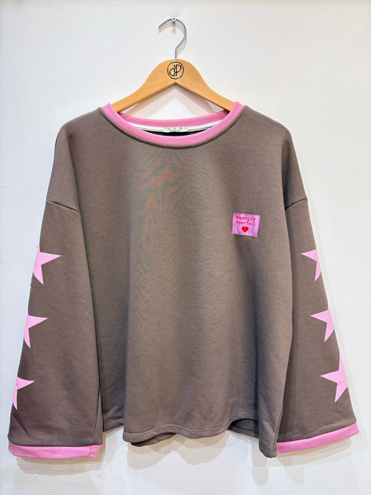 Oversize-Sweatshirt, Rundhalsausschnitt, Sterne, Baumwolle, zweifarbig
