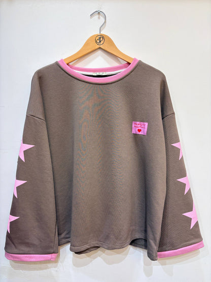 Oversize-Sweatshirt, Rundhalsausschnitt, Sterne, Baumwolle, zweifarbig