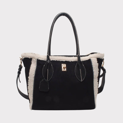 Schultertasche mit dekorativem Verschluss, zweifarbiges Wildleder.