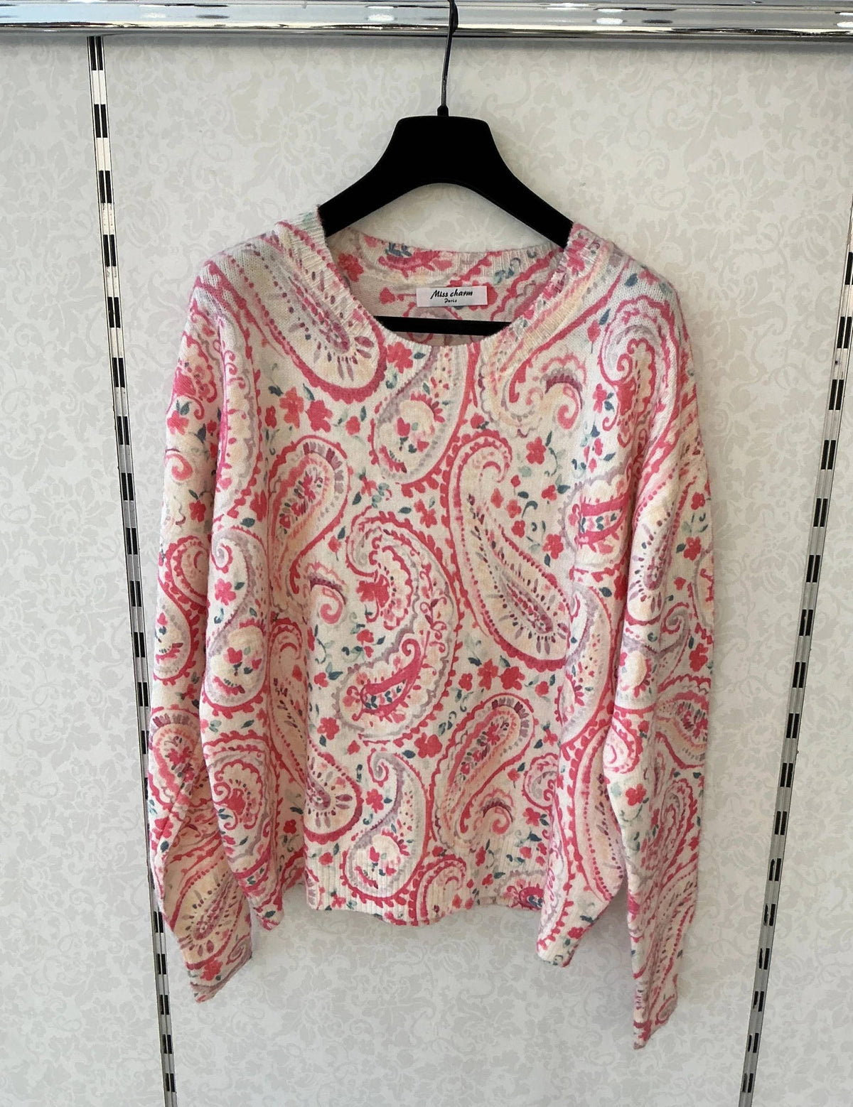 Boho-Paisley-Rosen-Pullover – Strick mit Blumenmuster
