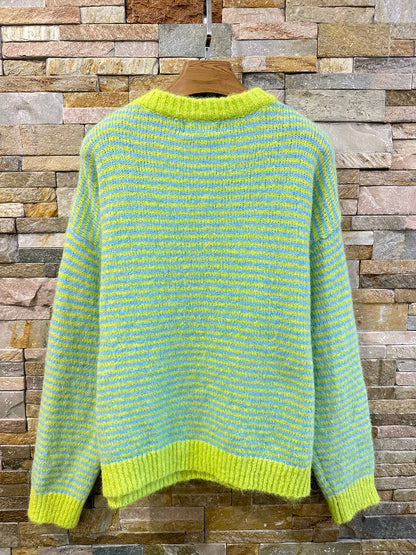 Gestreifter Oversize-Pullover in Farbe – Komfort  GRÜN-GELB