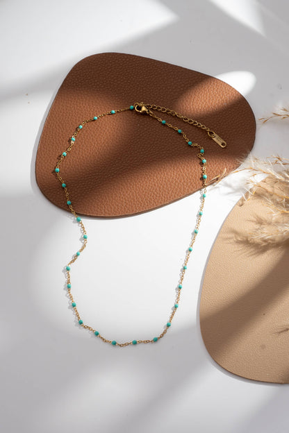 Halskette goldene Kette feine bunte Perlen zart elegant