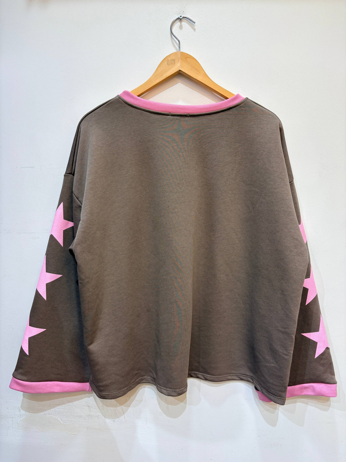 Oversize-Sweatshirt, Rundhalsausschnitt, Sterne, Baumwolle, zweifarbig