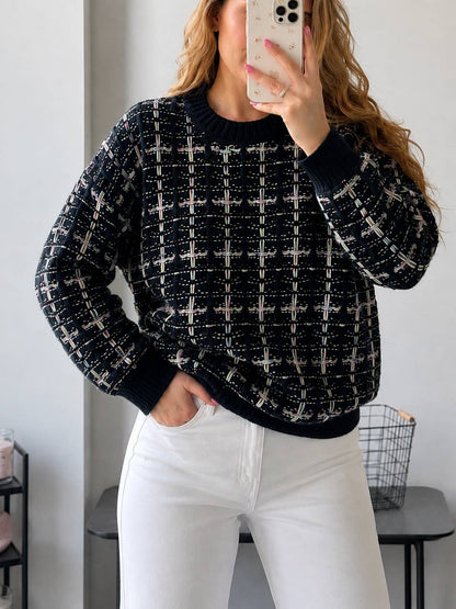 Pullover Entrelac-Strick mit bunten Garnen