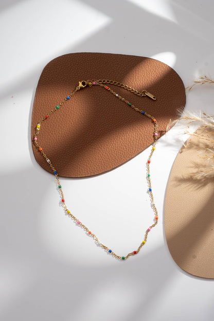 Halskette goldene Kette feine bunte Perlen zart elegant