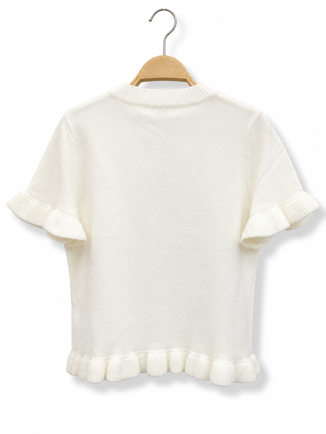Einfarbiger Strickpullover mit Rüschen
