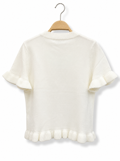 Einfarbiger Strickpullover mit Rüschen
