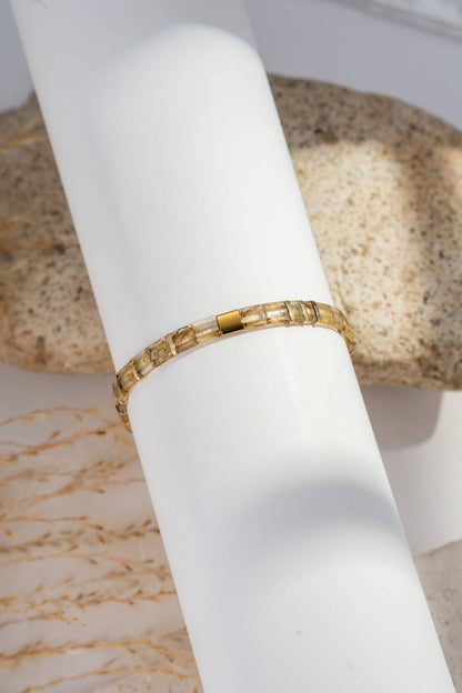 Elastisches Armband aus braunen Kristallglasperlen MIYUKI