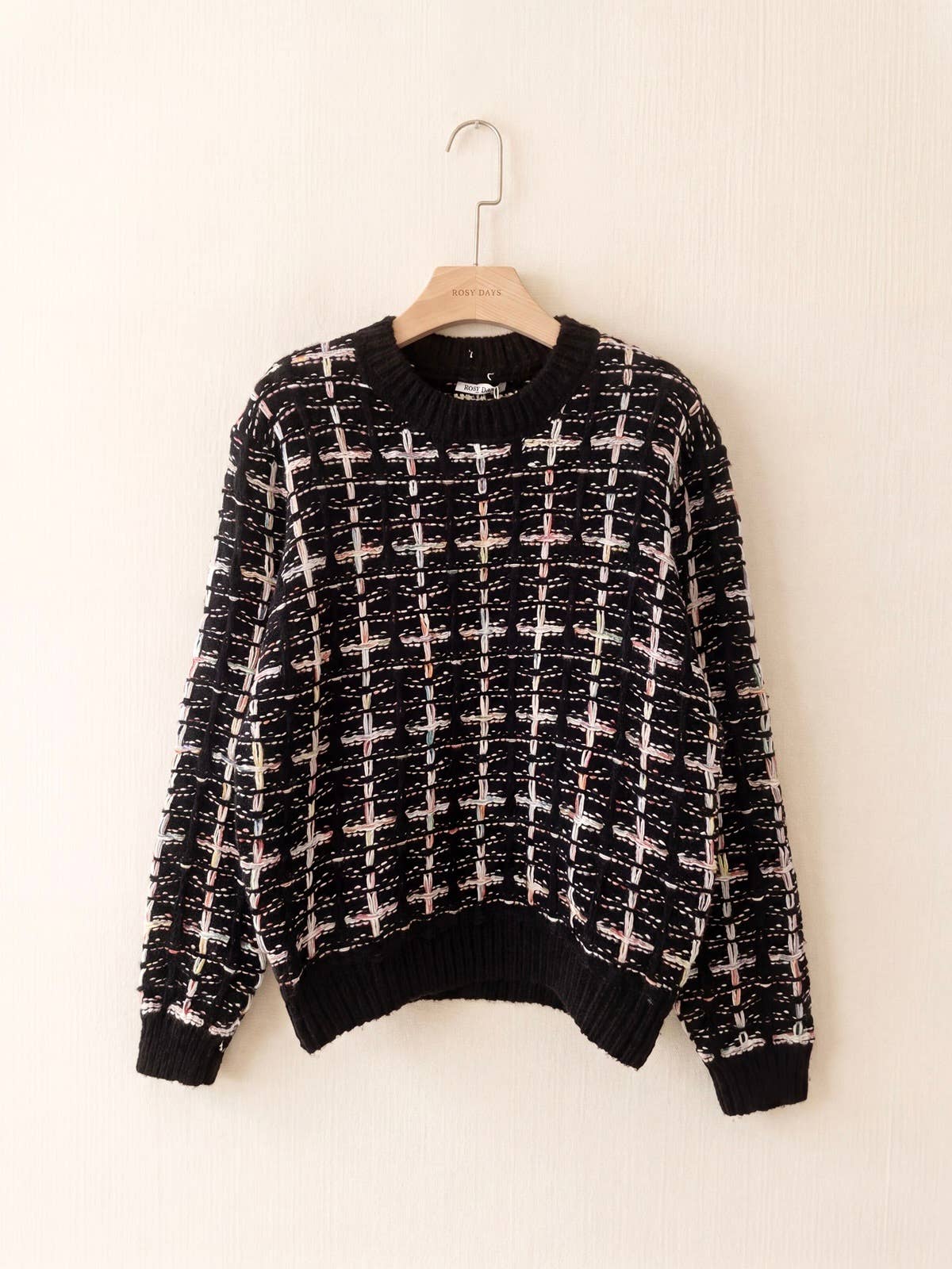 Pullover Entrelac-Strick mit bunten Garnen