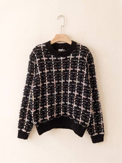 Pullover Entrelac-Strick mit bunten Garnen