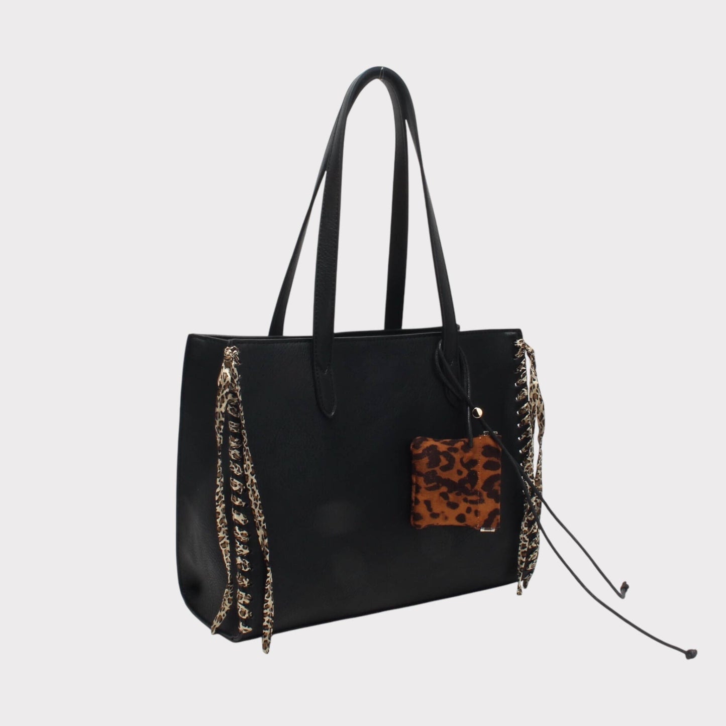 Shopper-Tasche mit Leoparden-Effekt-Schulterriemen und Tasche