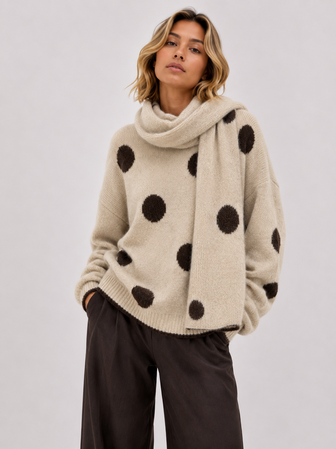 Strickpullover mit passendem Schal – Gepunktete Kollektion