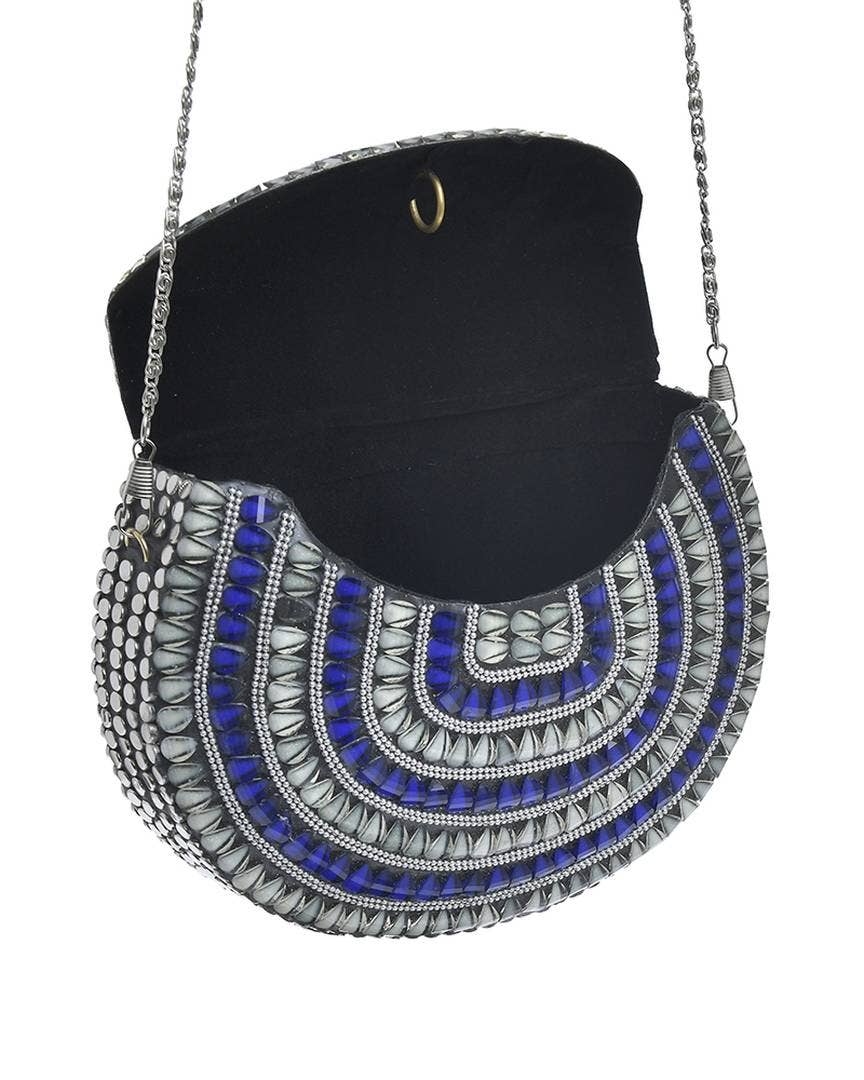 Metallic Mini-Tasche Schwarz Silberkette