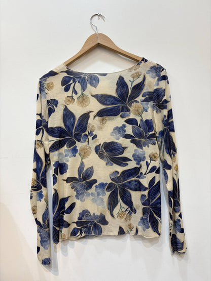 Floral bedrucktes Top, Rundhalsausschnitt, lange Ärmel, tailliert PT2632: Rosa / STANDARDGRÖSSE (36-42 / S-XL)