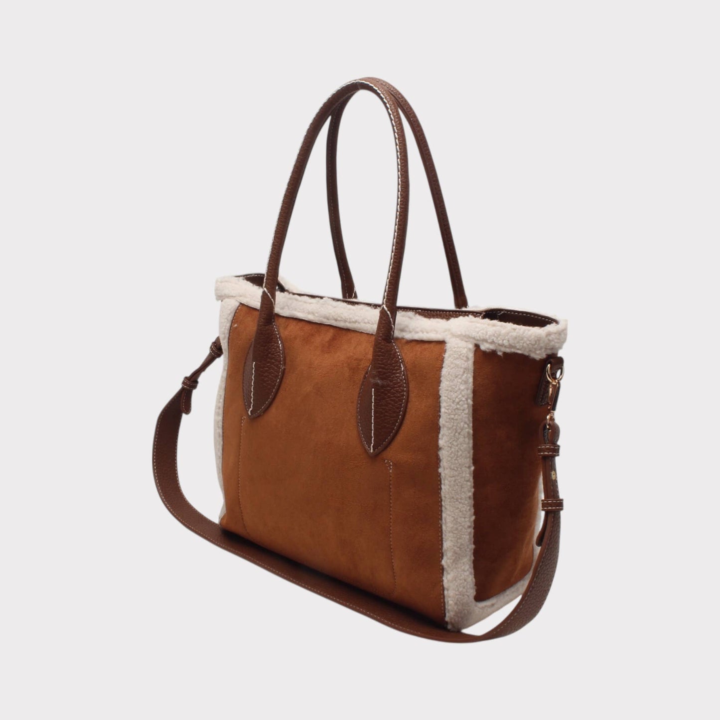 Schultertasche mit dekorativem Verschluss, zweifarbiges Wildleder.