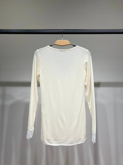 Leichtes V-Ausschnitt Langarmshirt mit Spitze 15% Kaschmir