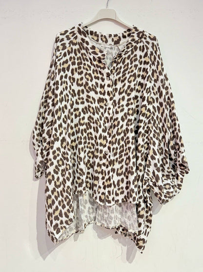Bedrucktes Hemd aus Baumwollgaze Musselin LEOPARD