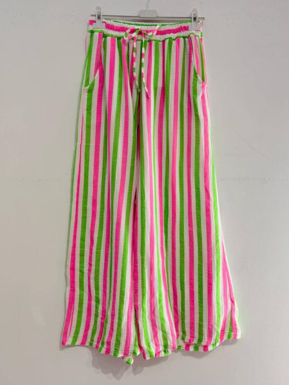 Bedruckte Hose aus Baumwollgaze Musselin STREIFEN MULTI