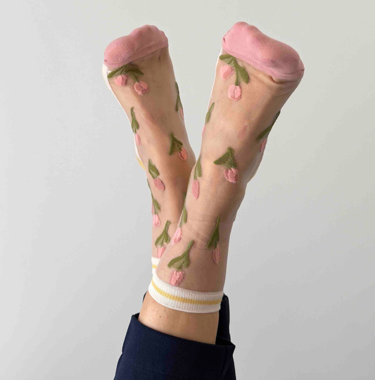 Camélia - Socken mit kleinen, fantasievollen Tulpen