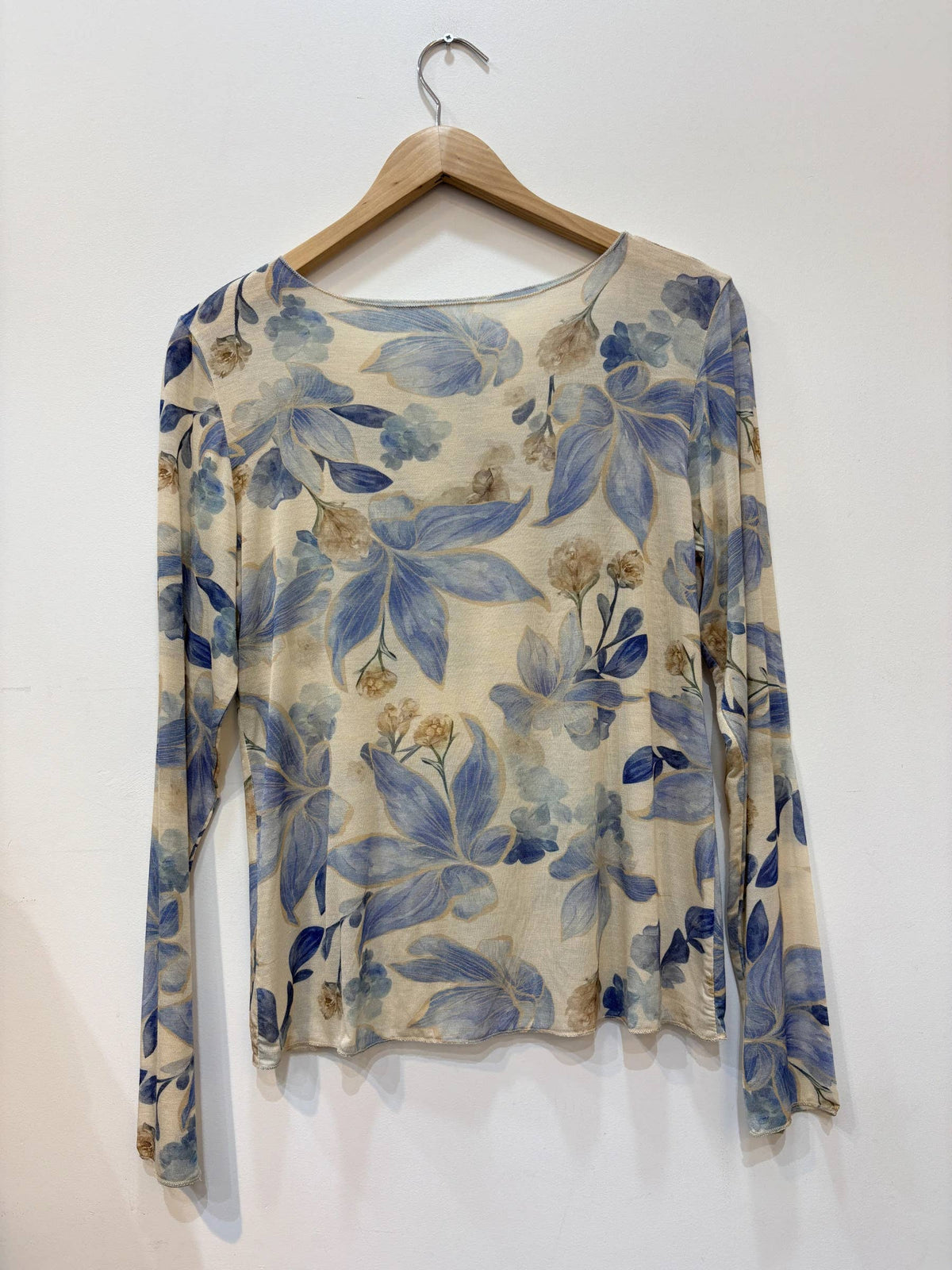 Floral bedrucktes Top, Rundhalsausschnitt, lange Ärmel, tailliert PT2632: Rosa / STANDARDGRÖSSE (36-42 / S-XL)