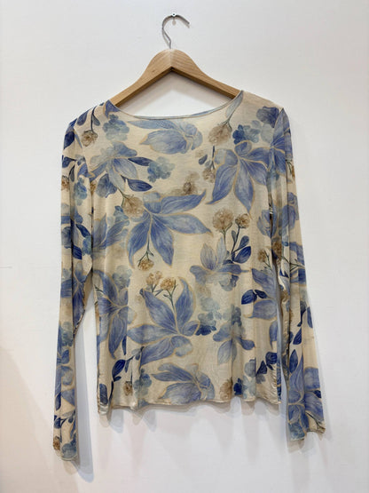 Floral bedrucktes Top, Rundhalsausschnitt, lange Ärmel, tailliert PT2632: Rosa / STANDARDGRÖSSE (36-42 / S-XL)