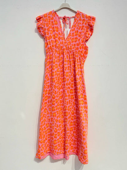 Langes Kleid aus Baumwollgaze Musselin LEOPARD