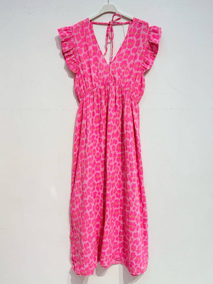Langes Kleid aus Baumwollgaze Musselin LEOPARD