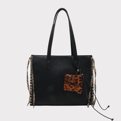 Shopper-Tasche mit Leoparden-Effekt-Schulterriemen und Tasche