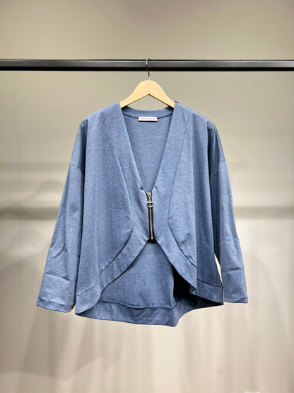Kurze Weste mit Reißverschluss und V-Ausschnitt aus Baumwolle/Nylon