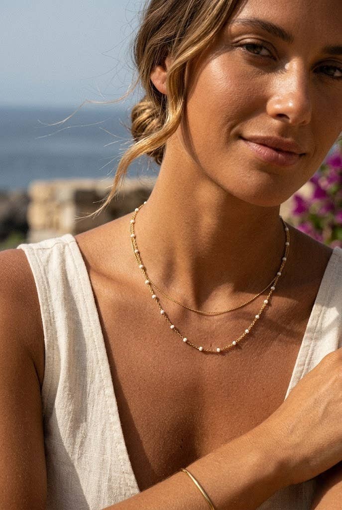 Halskette goldene Kette feine bunte Perlen zart elegant