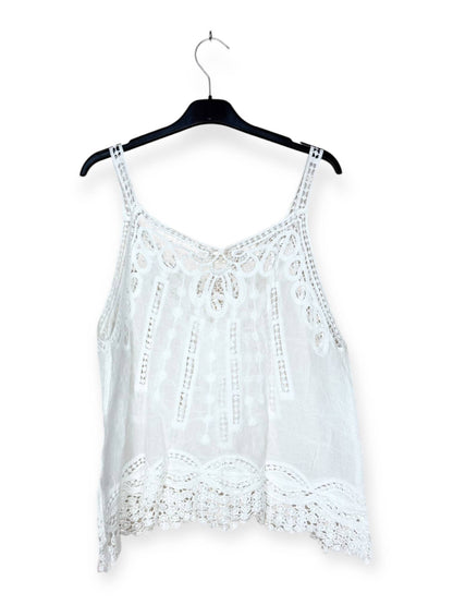 Spitzen-Top mit durchbrochenen Mustern und Bordüre c: Beige