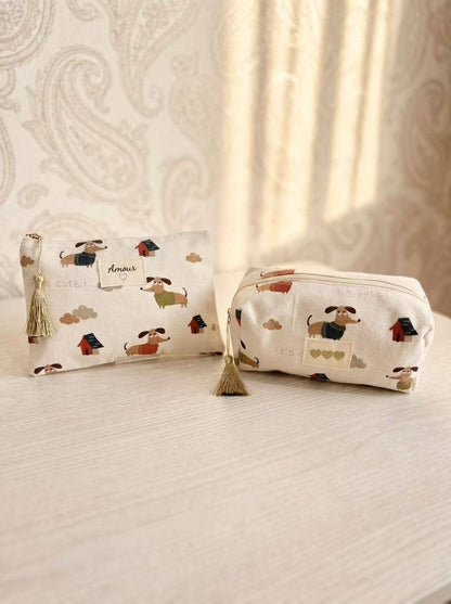 Trendiges Dackel-Täschchen-Set beige schick entzückend